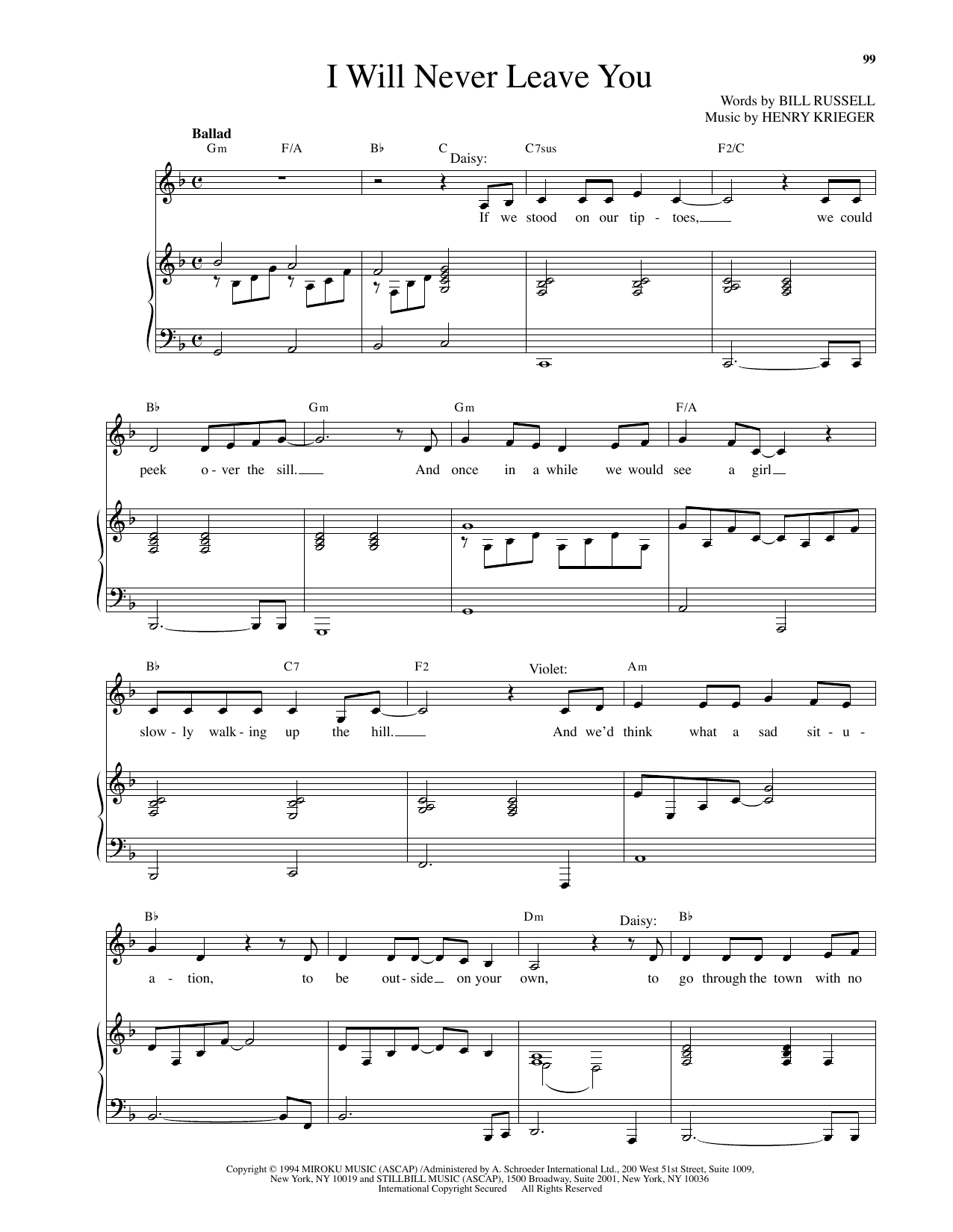 Produktgalerie: Seite 1 von 1 I Will Never Leave You (from Side Show), Henry Krieger, Gesang, Klavier
