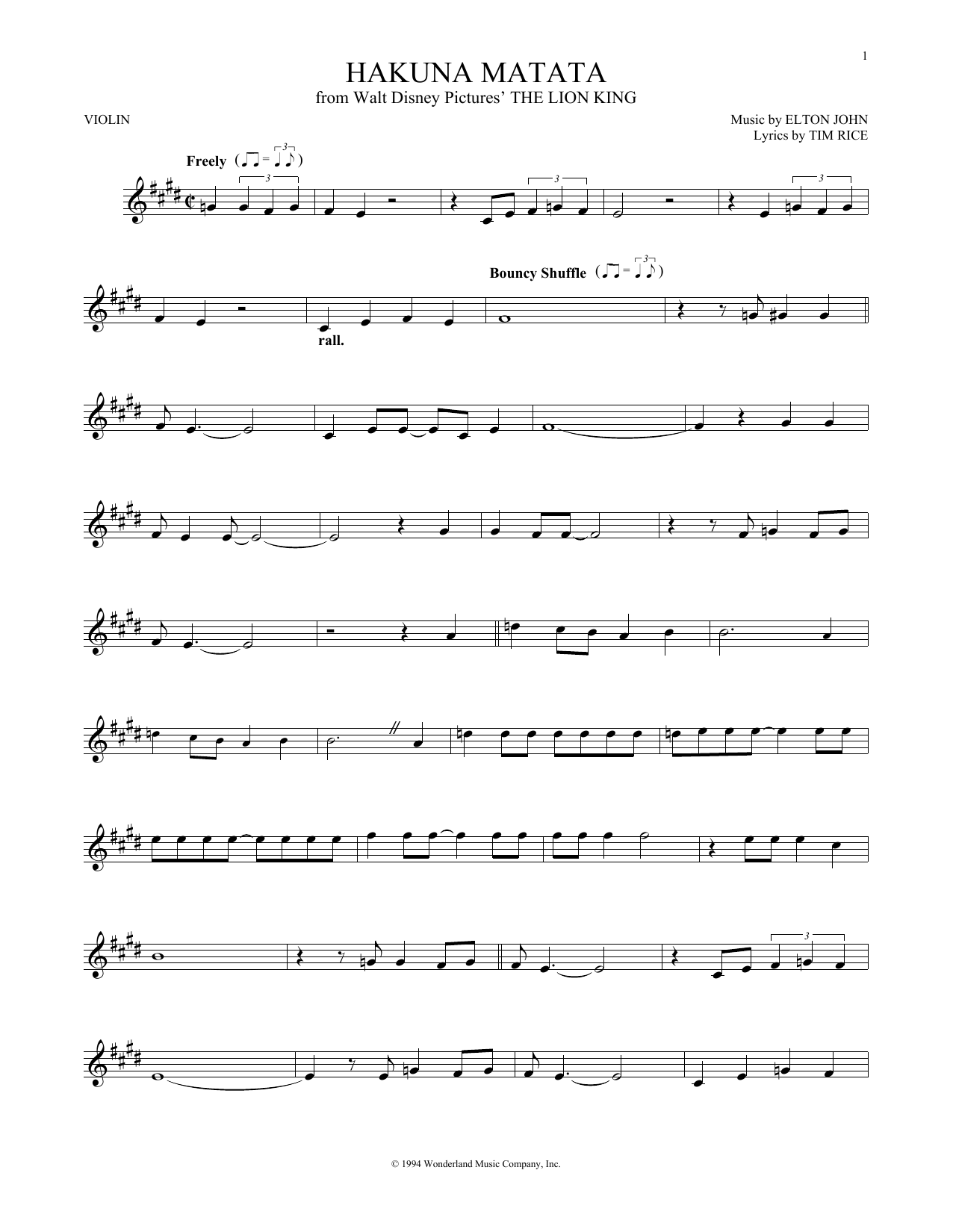 Product gallery: Page 1 of 1 Hakuna Matata (from The Lion King), Elton John
