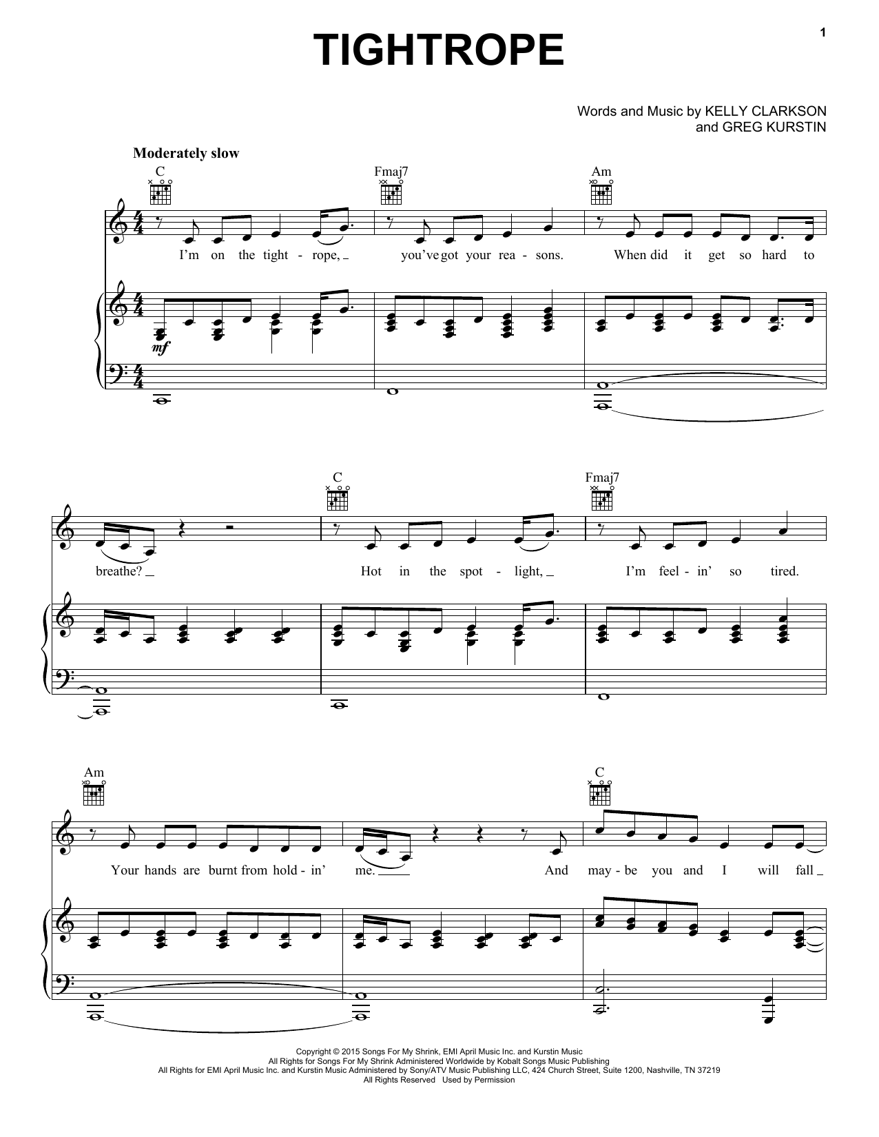 Tightrope (Kelly Clarkson) | Sheet Music: Piano, Vocal & Guitar
