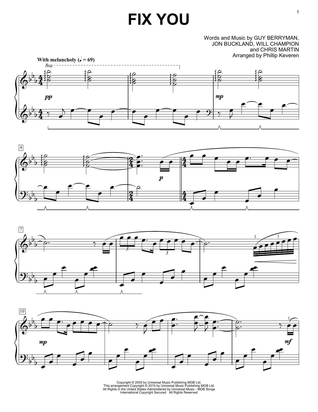 Product gallery: Page 1 of 1 Fix You [Classical version] (arr. Phillip Keveren), Coldplay
