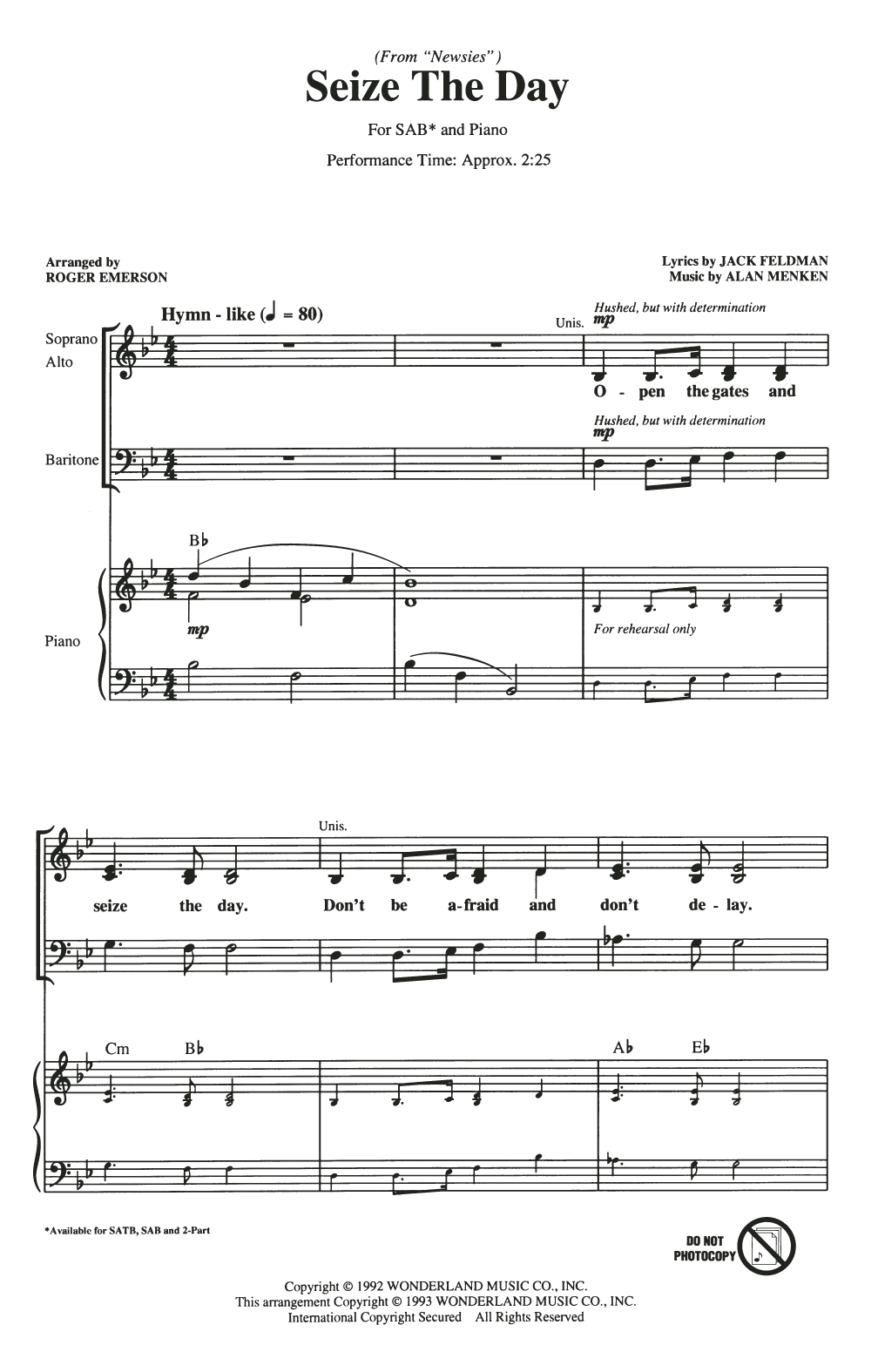 Produktbild zu: Seize The Day (from Newsies) (arr. Roger Emerson)
