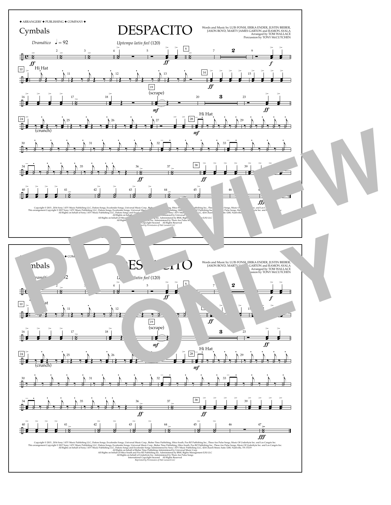 Produktbild zu: Despacito (arr. Tom Wallace) - Cymbals