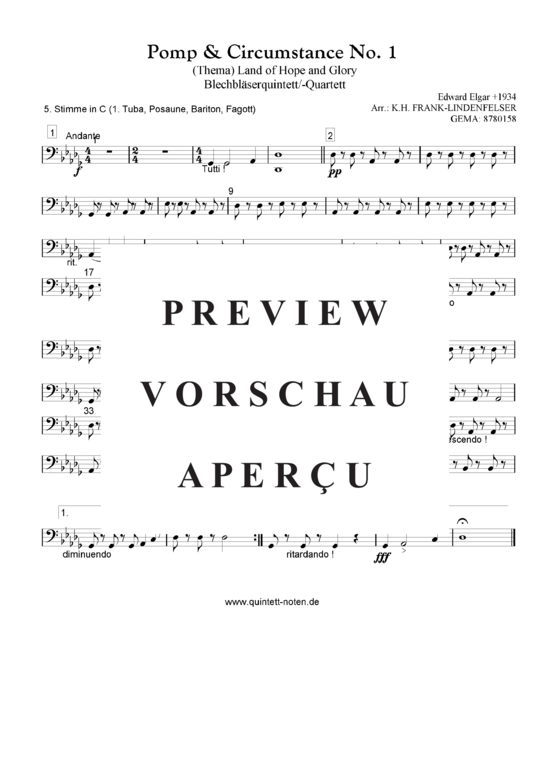Produktgalerie: Seite 18 von 20 Thema aus Pomp and Circumstance No. 1 Quintett, variable Besetzung, , 