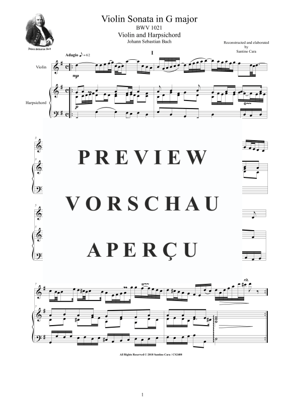 Produktgalerie: Seite 2 von 11 Violin Sonate G-Dur BWV 1021, , Violine und Cembalo/Klavier