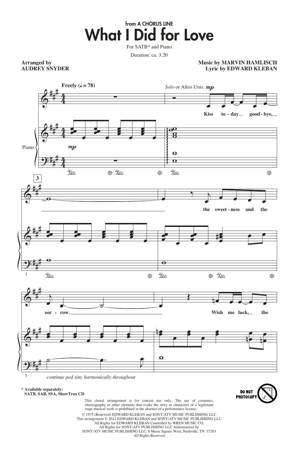 Product picture to: What I Did For Love (from A Chorus Line) (arr. Audrey Snyder)