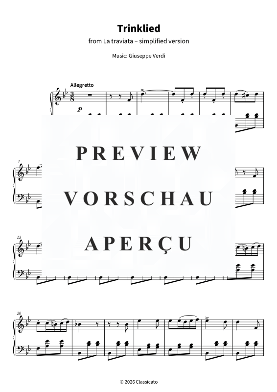 Produktgalerie: Seite 5 von 6 Drinking Song - (Libiamo ne´ lieti calici) Brindisi from the opera La traviata - simplified version for piano, , Klavier Solo