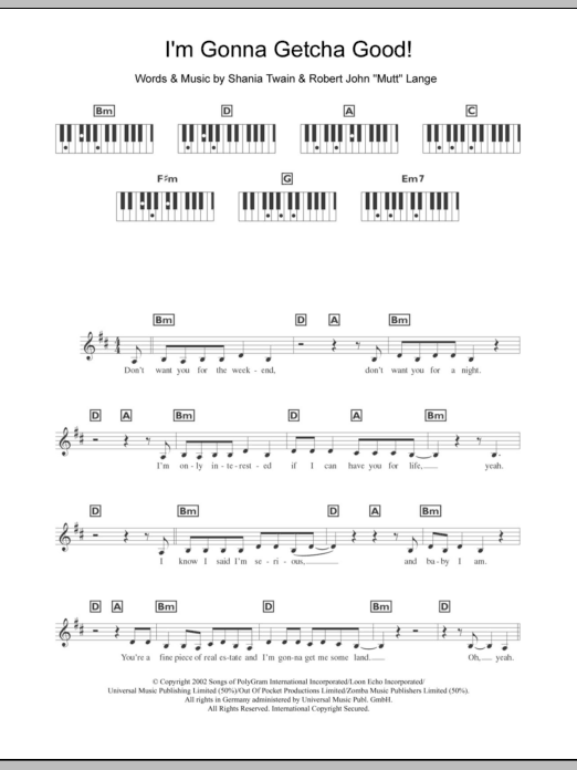 Produktgalerie: Seite 1 von 1 I'm Gonna Getcha Good!, Shania Twain, Klavier