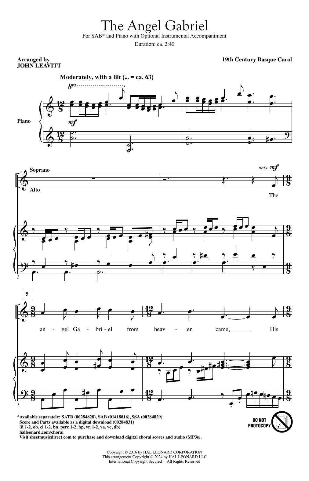 Produktbild zu: The Angel Gabriel (arr. John Leavitt)