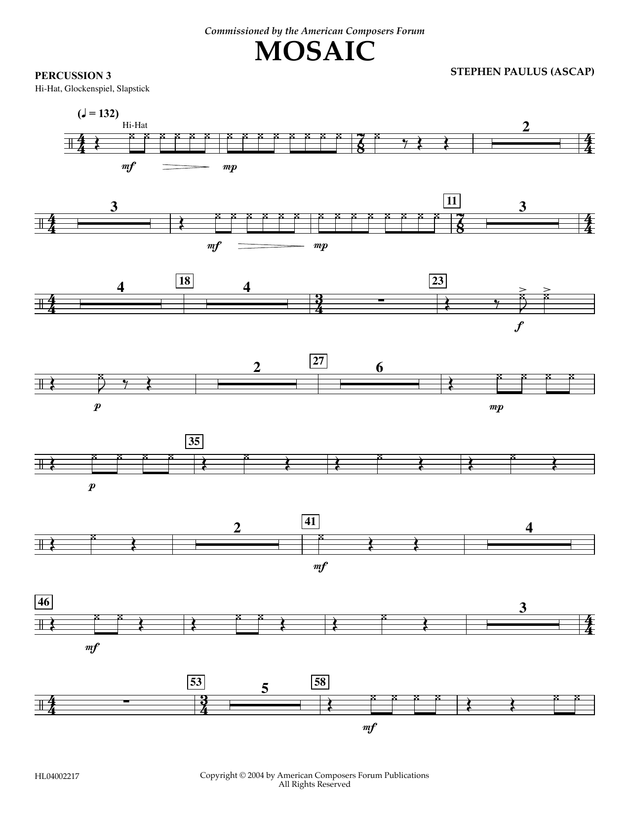 Produktgalerie: Seite 1 von 1 Mosaic - Percussion 3, Stephen Paulus, Ensemble