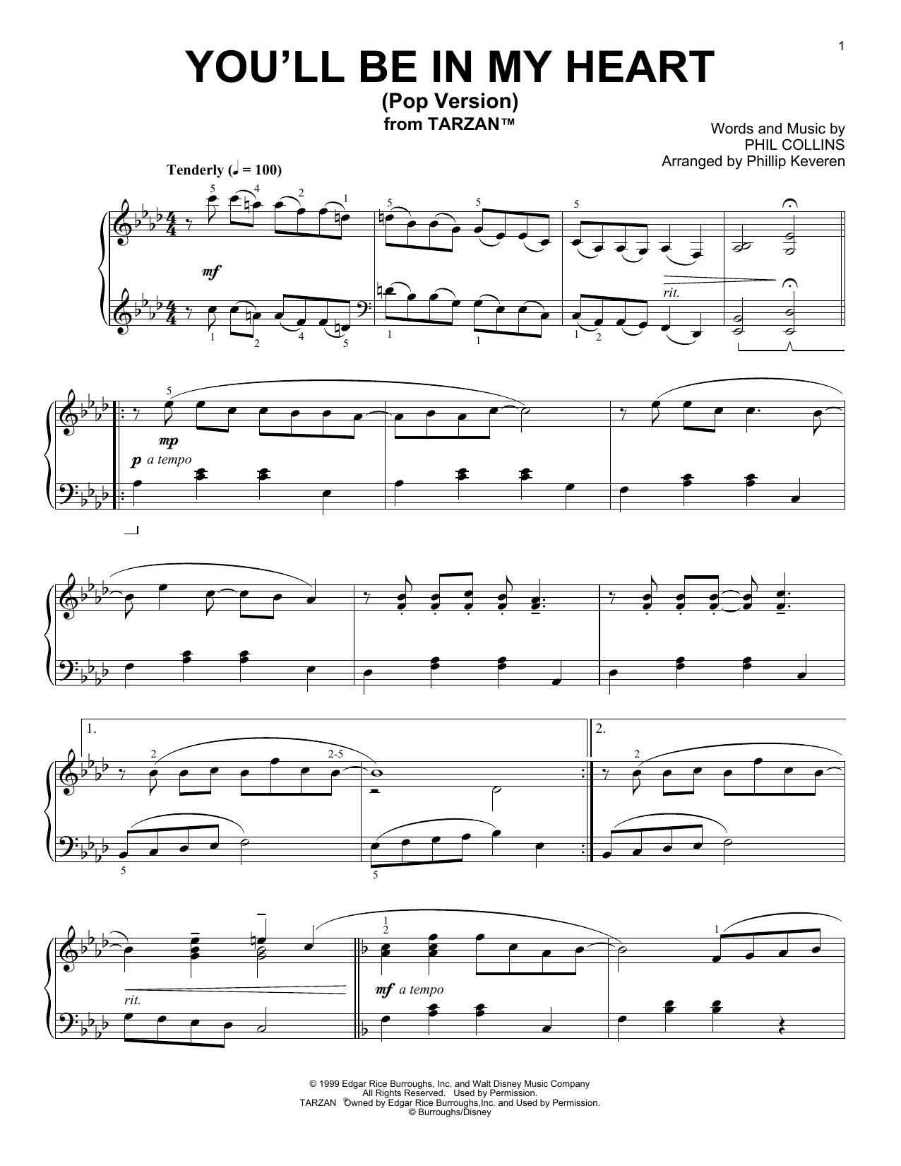 Product gallery: Page 1 of 1 You'll Be In My Heart [Ragtime version] (from Tarzan) (arr. Phillip Keveren), Phil Collins