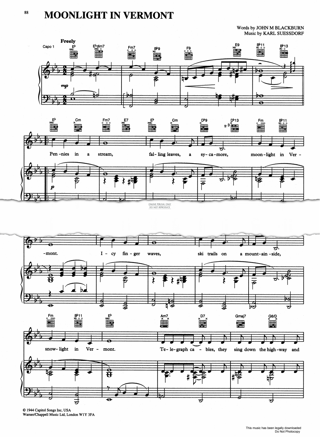 Moonlight In Vermont (Karl Suessdorf) | Sheet Music: Guitar, Piano