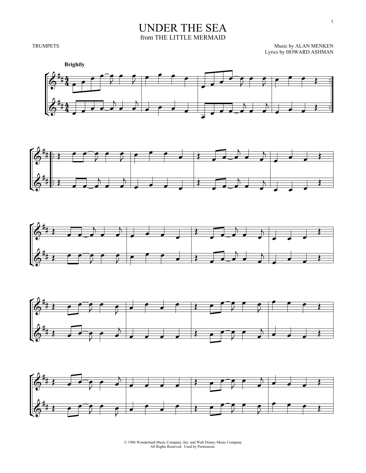 Produktgalerie: Seite 1 von 1 Under The Sea (from The Little Mermaid), Alan Menken & Howard Ashman, Trompete