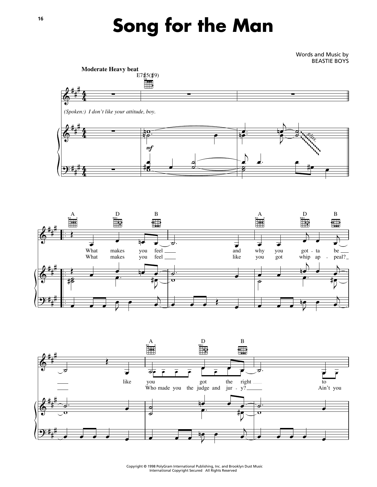 Produktgalerie: Seite 1 von 1 Song For The Man, Beastie Boys, Gesang, Gitarre, Klavier