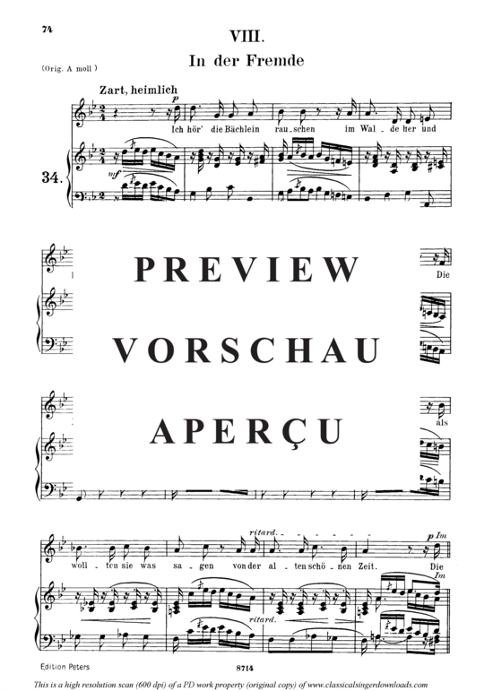 Product gallery: Page 2 of 3 In der Fremde Op.39 No.8, , Medium Voice and Piano