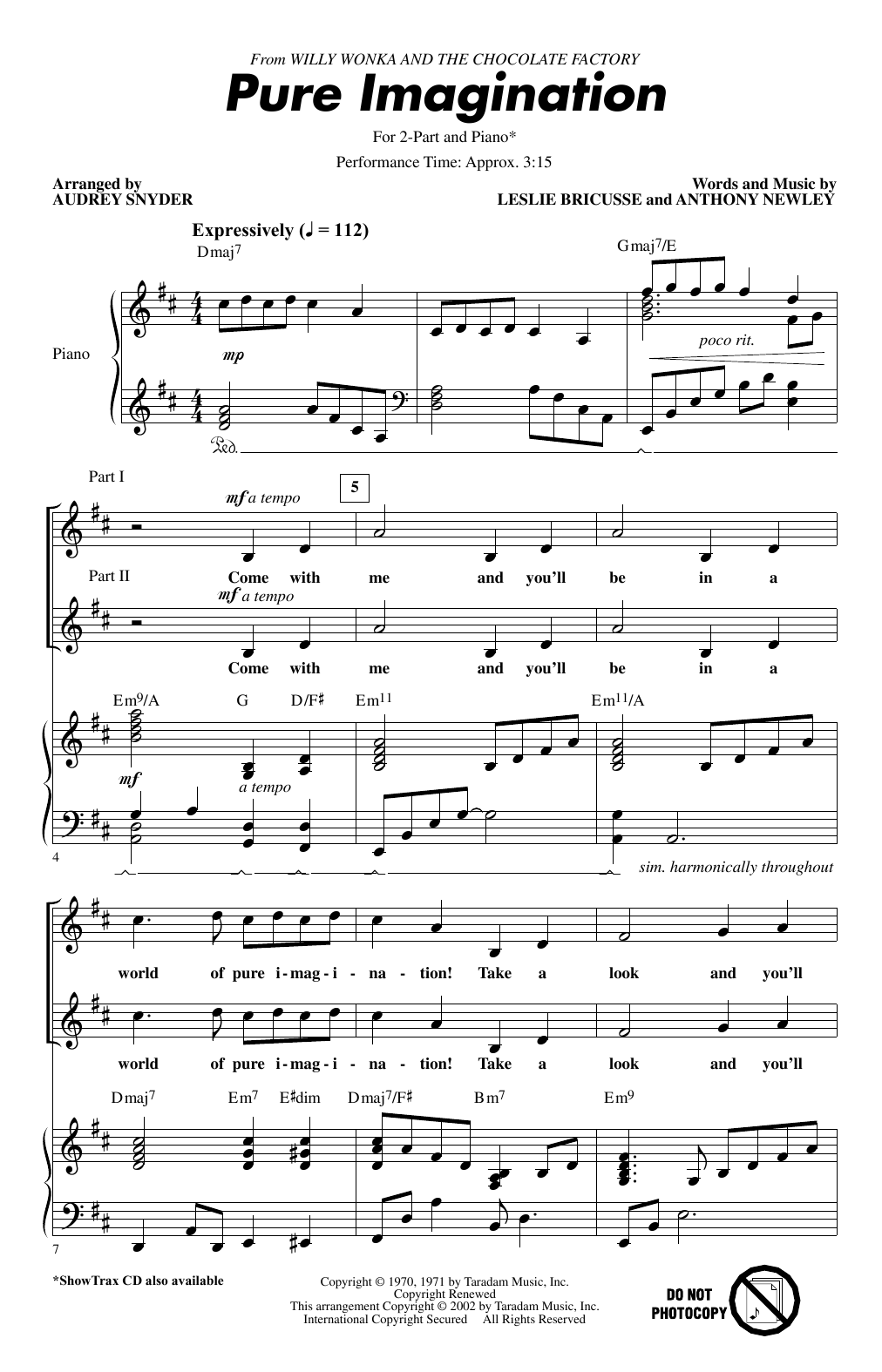 Produktbild zu: Pure Imagination (from Willy Wonka & The Chocolate Factory) (arr. Audrey Snyder)