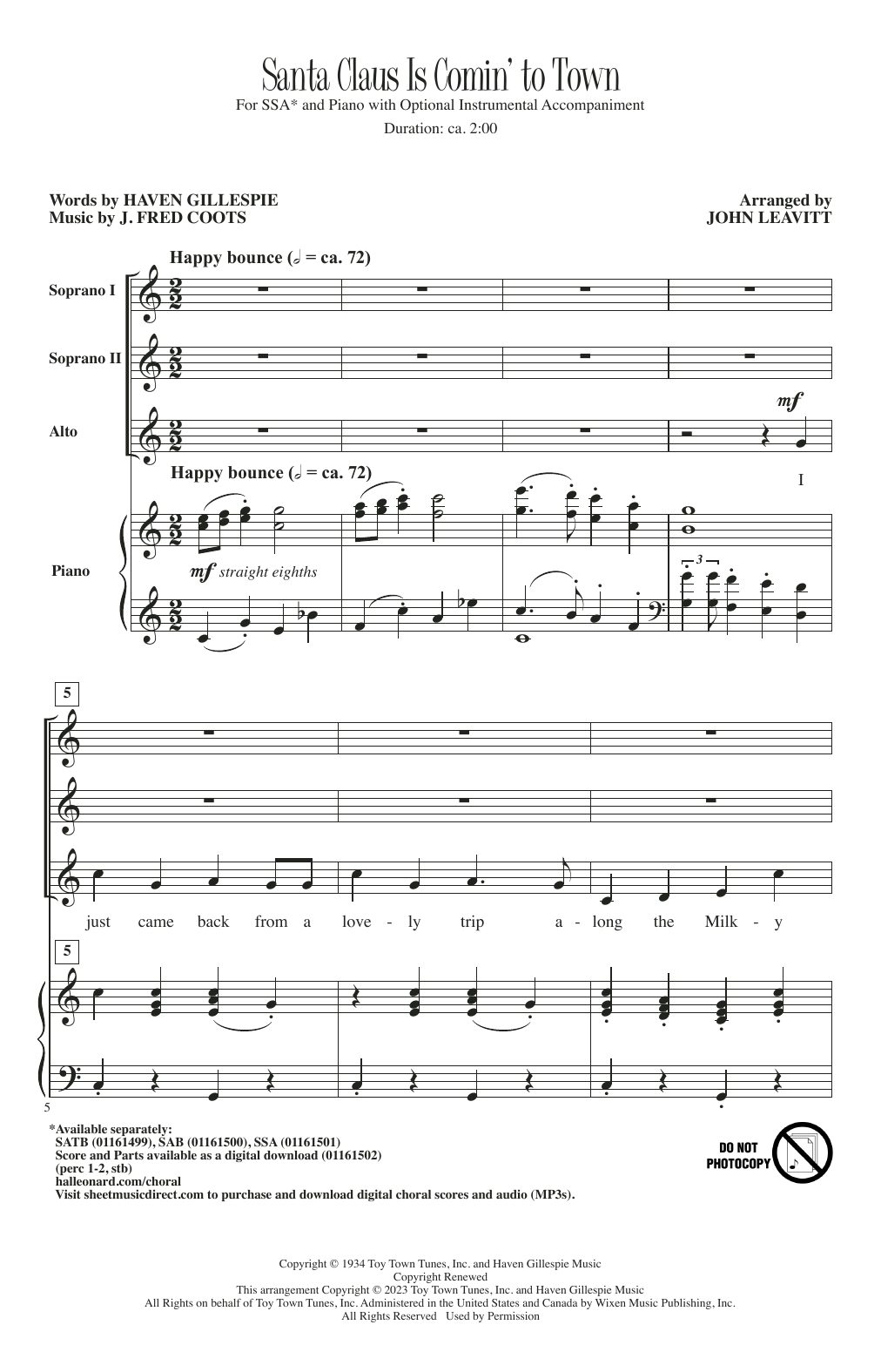 Product gallery: Page 1 of 1 Santa Claus Is Comin' To Town (arr. John Leavitt), J. Fred Coots