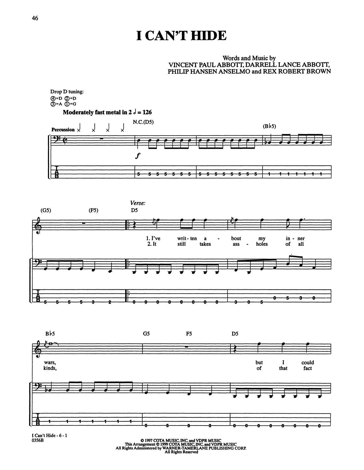 Produktgalerie: Seite 1 von 1 I Can't Hide, Pantera, E-Bass