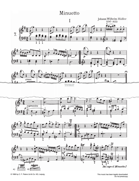 Produktgalerie: Seite 1 von 1 Minuetto I/II, Johann Wilhelm Hässler, Klavier