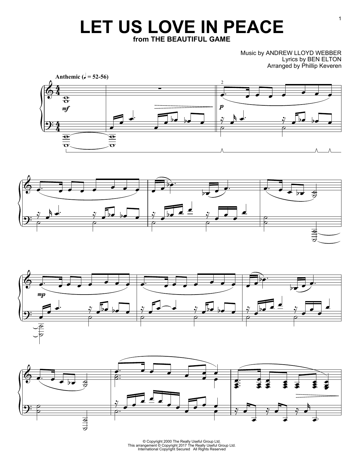 Product gallery: Page 1 of 1 Let Us Love In Peace (arr. Phillip Keveren), Andrew Lloyd Webber