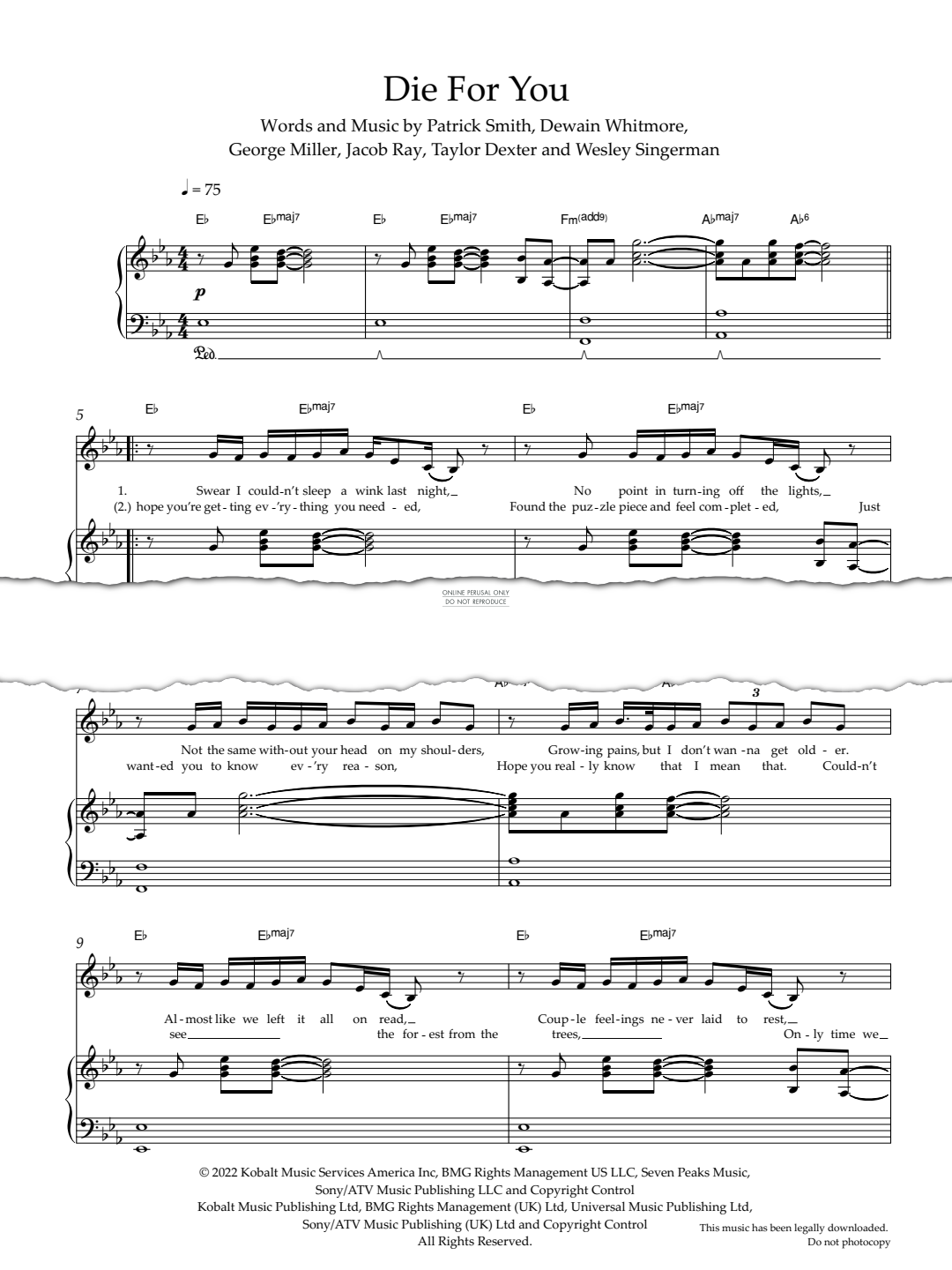 Produktgalerie: Seite 1 von 1 Die For You, Joji, Gesang, Gitarre, Klavier
