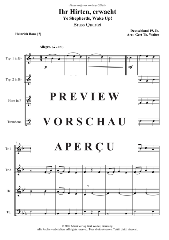 Produktgalerie: Seite 2 von 3 Ihr Hirten, erwacht , , (Blechbläserquartett)