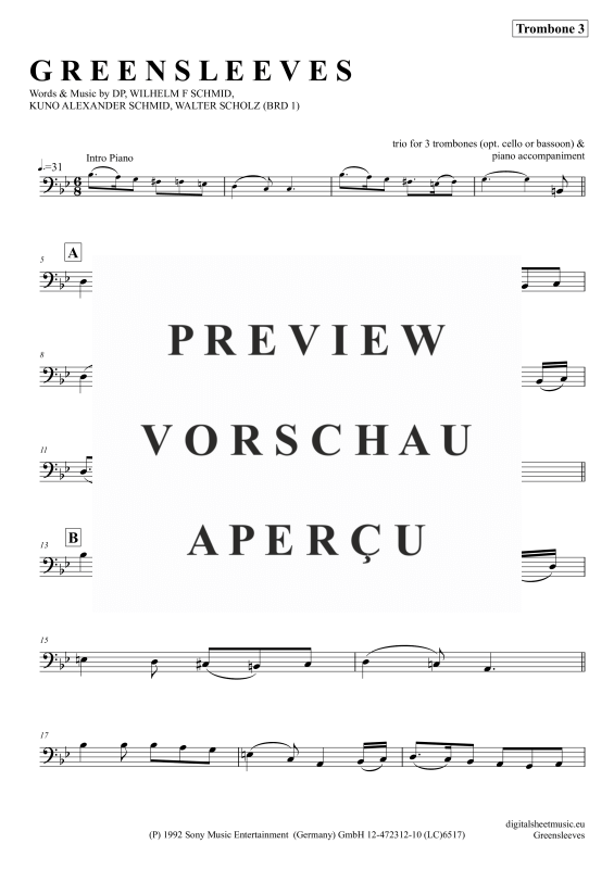 Produktgalerie: Seite 9 von 11 Greensleeves, Simoni, Edward, (Posaunen Trio + Klavier)