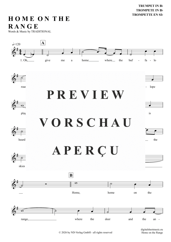 Produktgalerie: Seite 2 von 4 Home On The Range, Folk Song, American, Trompete in B