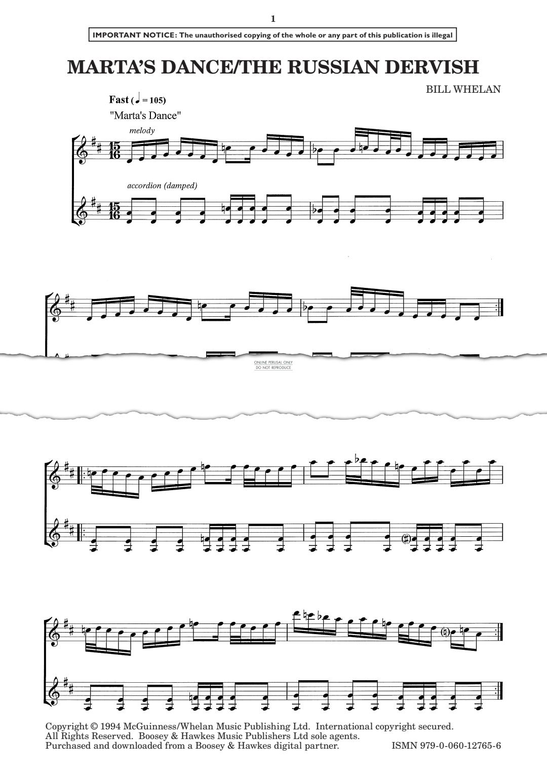 Produktgalerie: Seite 1 von 1 Martha's Dance/The Russian Dervish (from 'Riverdance'), Bill Whelan, Akkordeon, Klavier