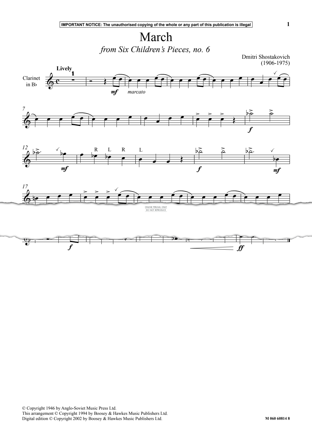 Produktgalerie: Seite 1 von 1 March from 'Six Children’s Pieces, No. 6', Dmitri Shostakovich, Klarinette