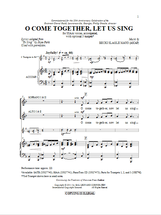 Produktgalerie: Seite 1 von 1 O Come Together, Let Us Sing, Becki Slagle Mayo, Chor