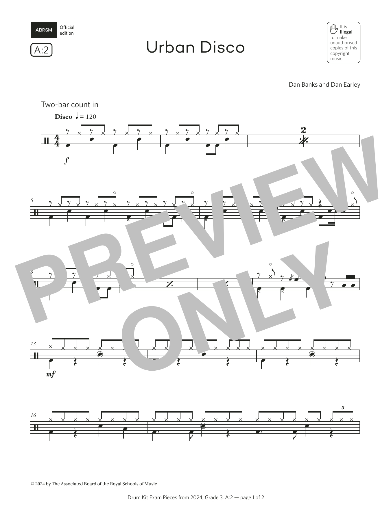 Product gallery: Page 1 of 1 Urban Disco (Grade 3, list A2, from the ABRSM Drum Kit Syllabus 2024), Dan Banks and Dan Earley