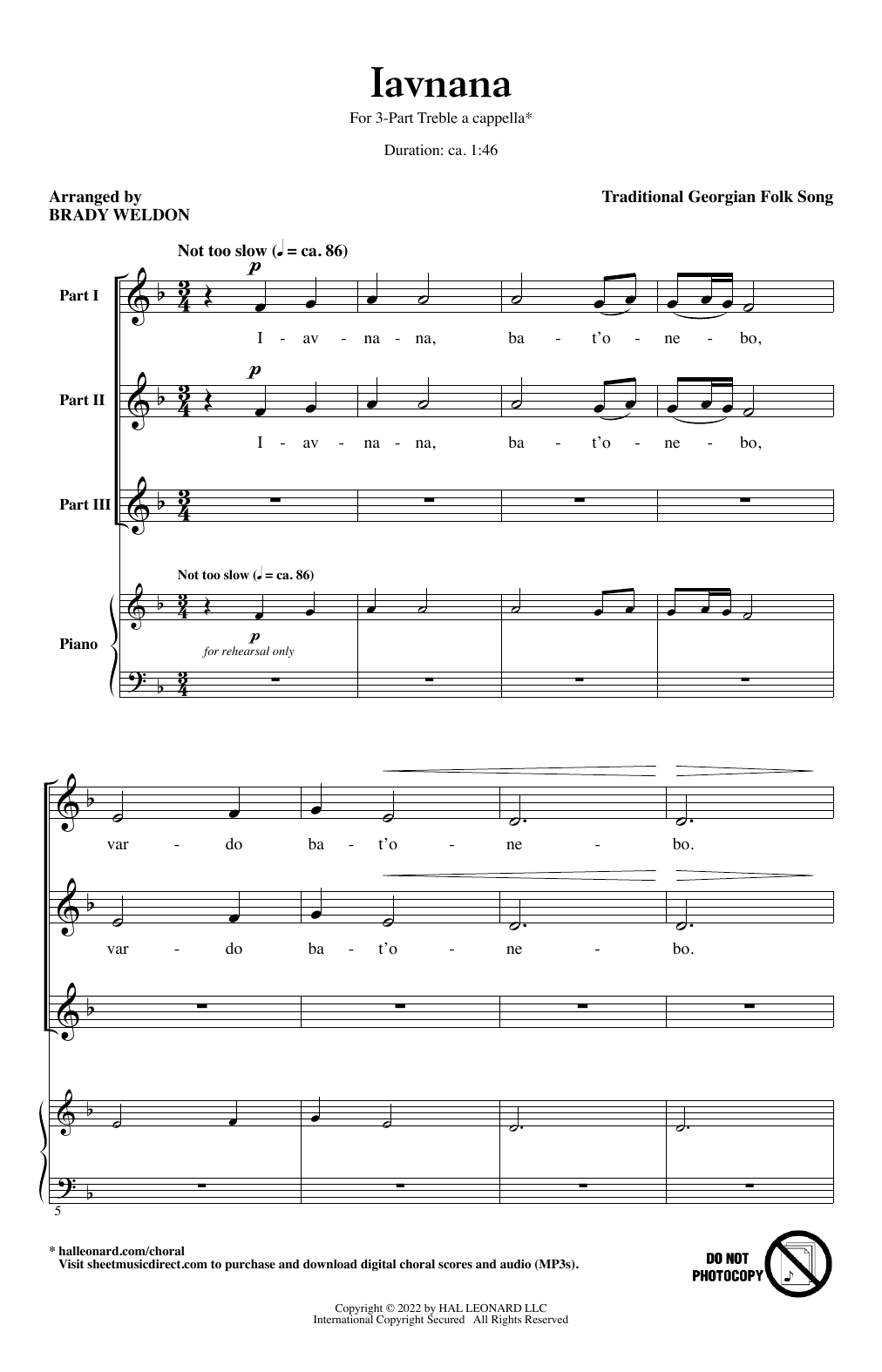 Product picture to: Iavnana (arr. Brady Weldon)