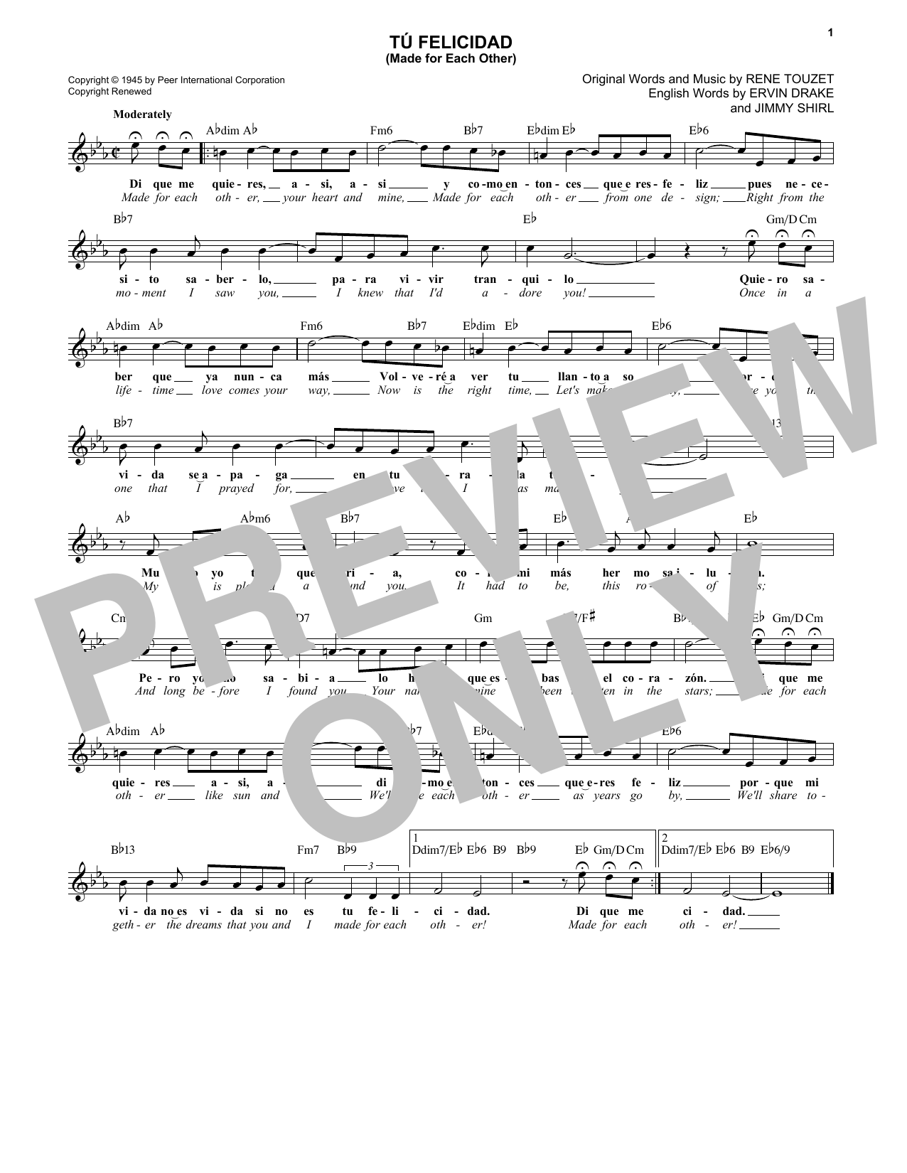 Produktgalerie: Seite 1 von 1 Tu Felicidad (Made For Each Other), Ervin Drake, Melodieinstrument