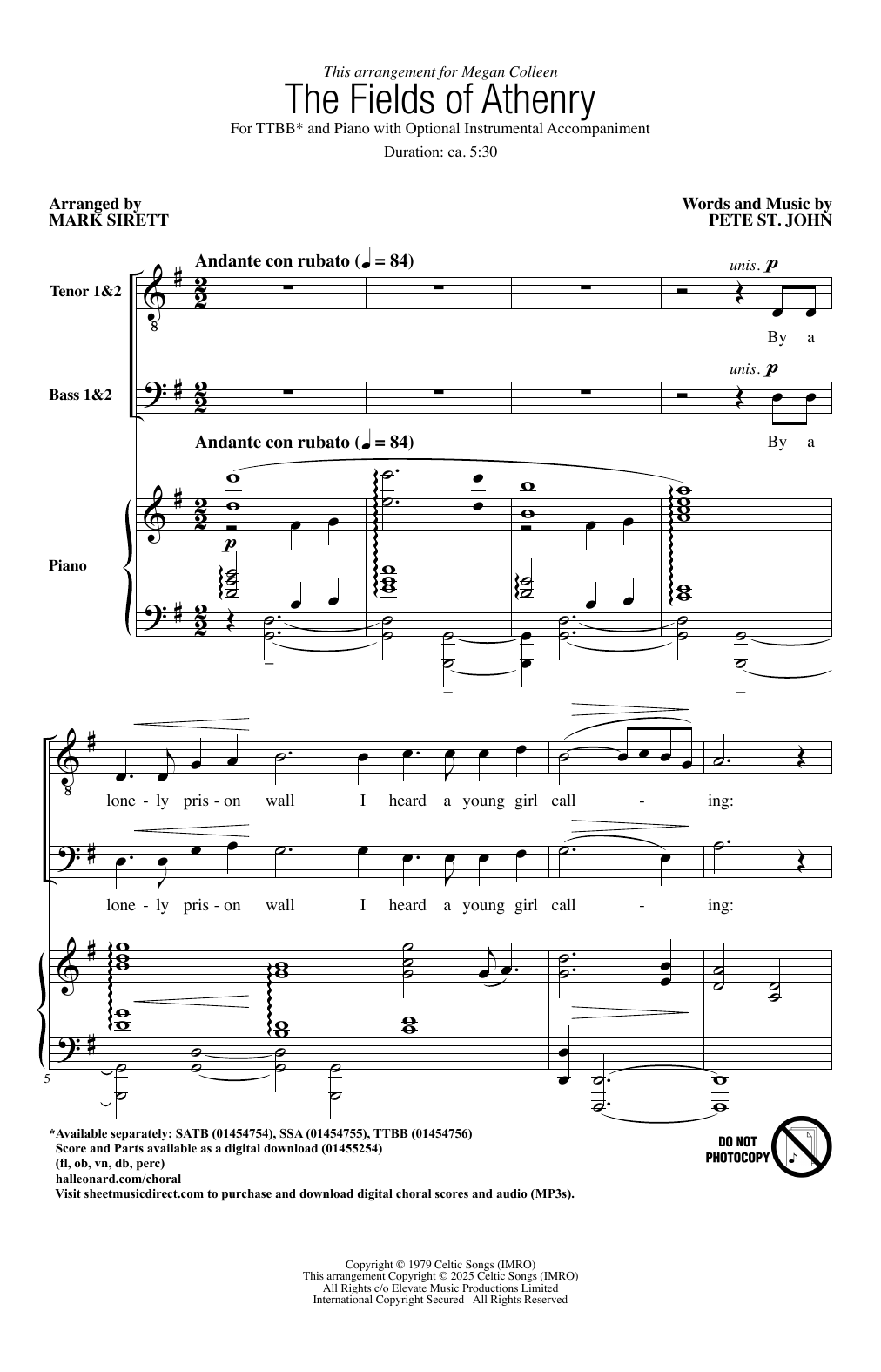 Produktgalerie: Seite 1 von 1 The Fields Of Athenry (arr. Mark Sirett), Pete St. John, Chor