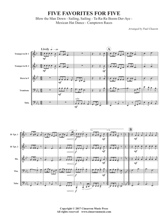 Produktbild zu: Five Favorites for Five Arr. Paul Chauvin