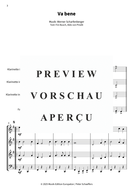 Product gallery: Page 5 of 11 Va bene, Peter Kraus, (Woodwind Quartet)