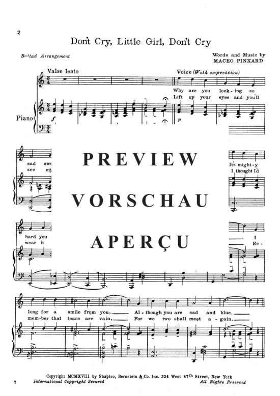 gallery: Don´t Cry, Little Girl, Don´t Cry , Popular Standard, (piano + vocals) edit