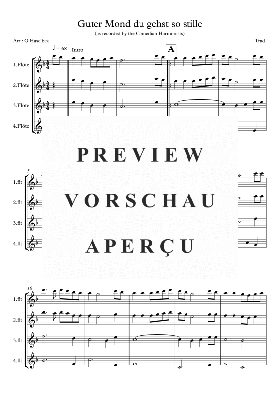 Produktgalerie: Seite 2 von 8 Guter Mond du gehst so stille, , Flötenquartett