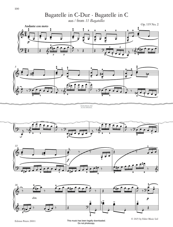 Produktgalerie: Seite 1 von 1 Bagatelle in C, Op. 119 No. 2 (from 11 Bagatelles), Ludwig van Beethoven, Klavier