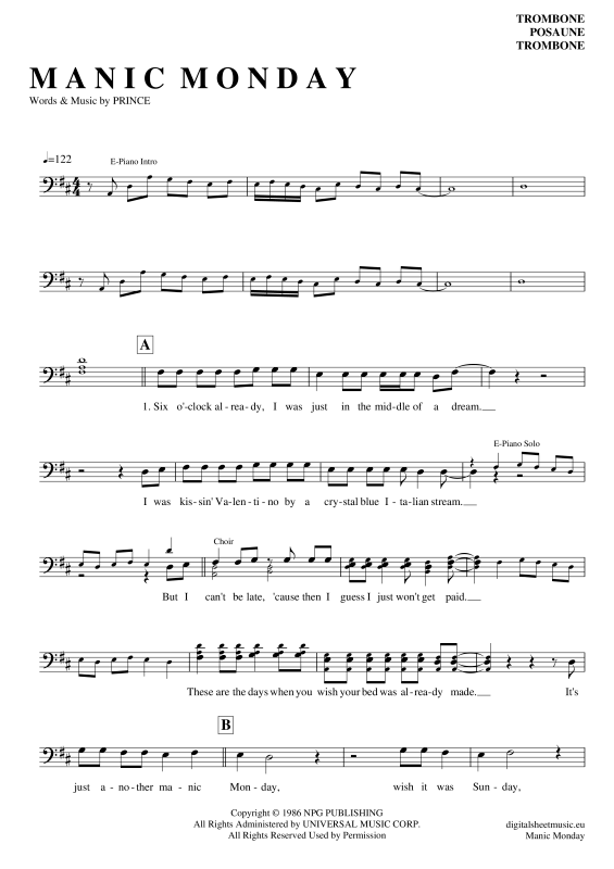 Product gallery: Page 1 of 4 Manic Monday , Bangles, (Posaune / Bariton)