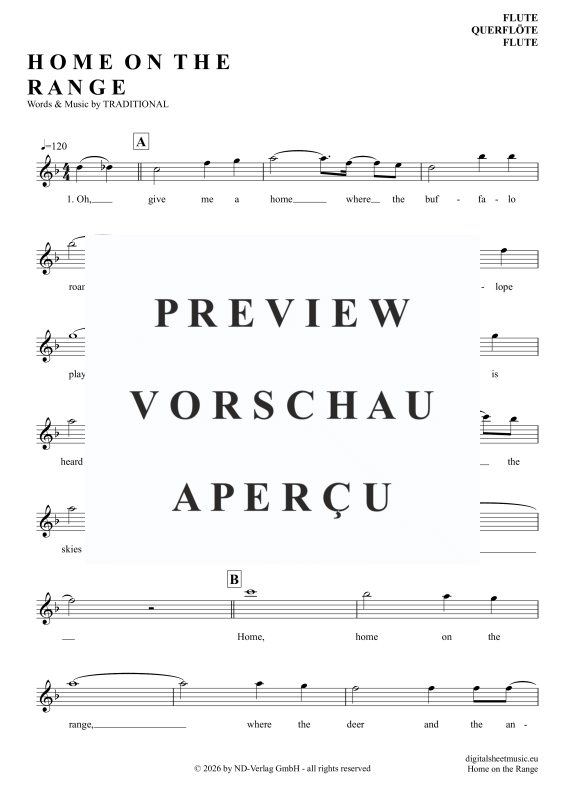 Product gallery: Page 2 of 4 Home On The Range, Folk Song, American, (transverse flute)