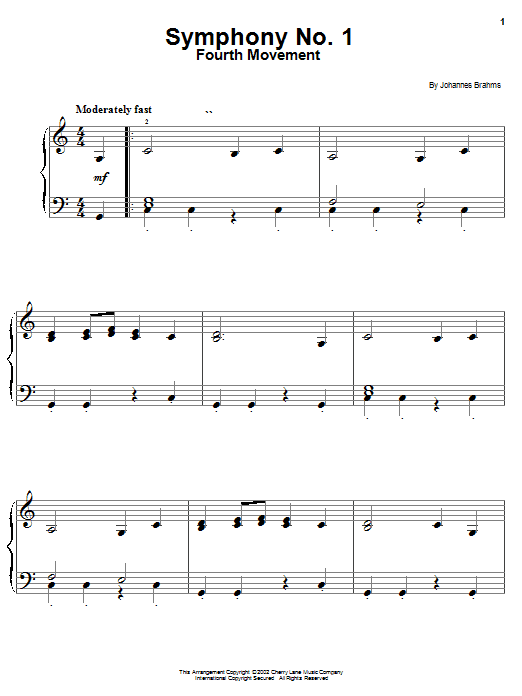 Produktgalerie: Seite 1 von 1 Symphony No. 1 in C Minor, Fourth Movement Excerpt, Johannes Brahms, Klavier