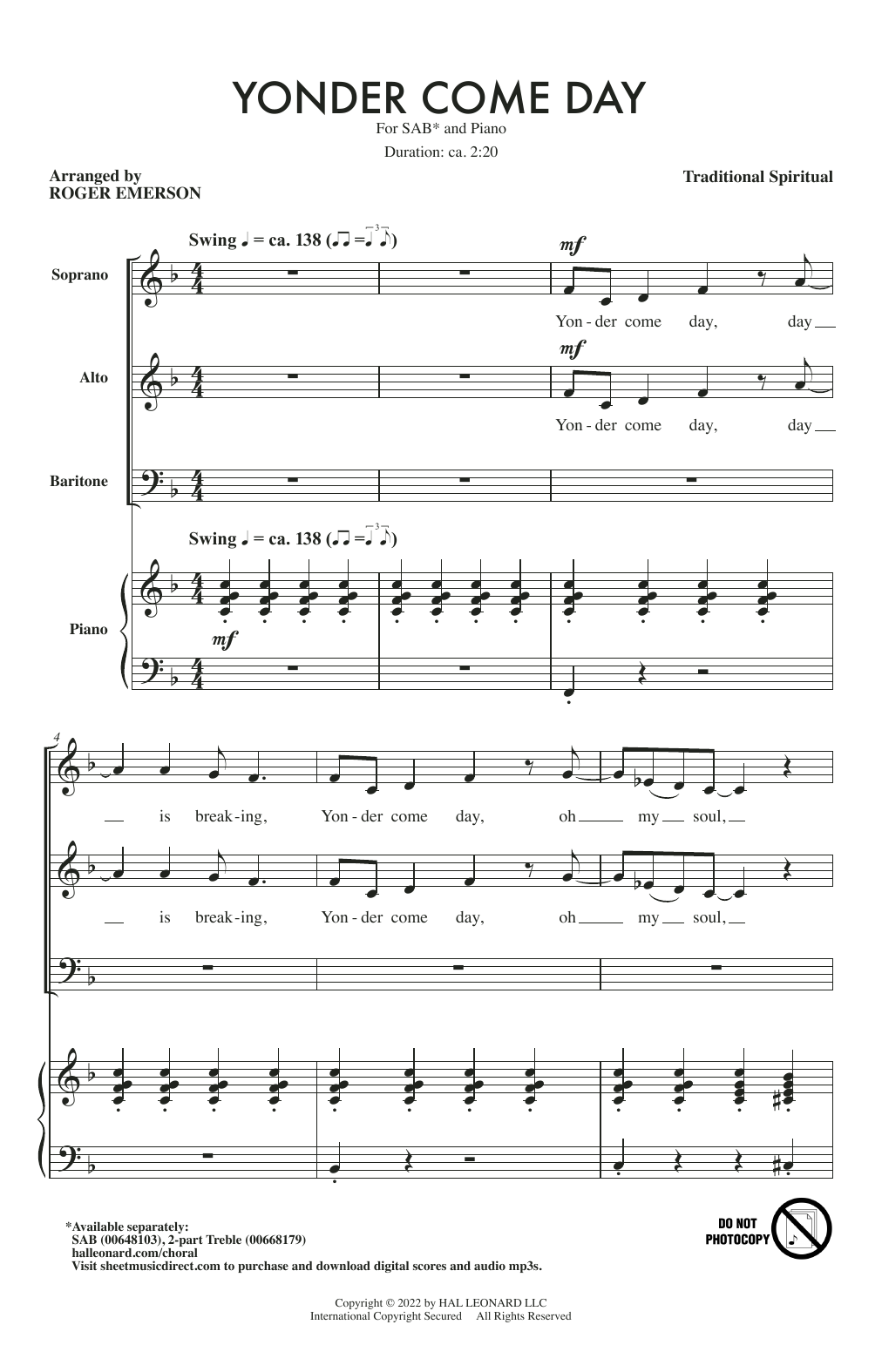 Product picture to: Yonder Come Day (arr. Roger Emerson)