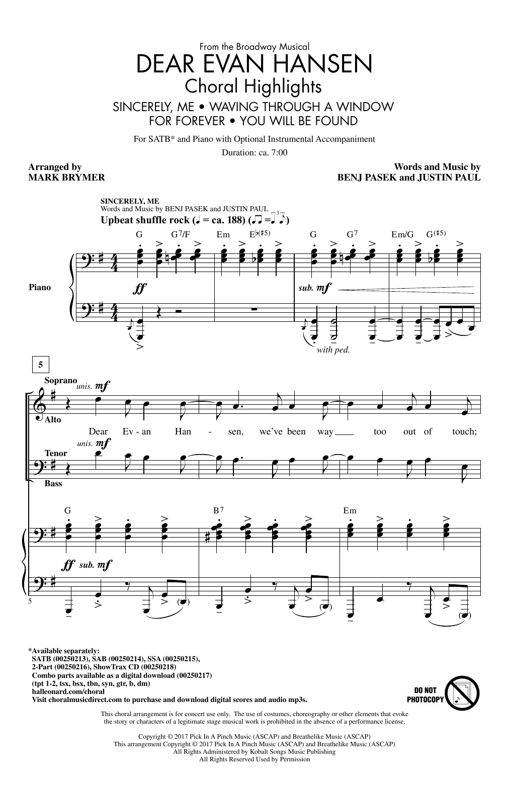 Product picture to: Dear Evan Hansen (Choral Highlights)