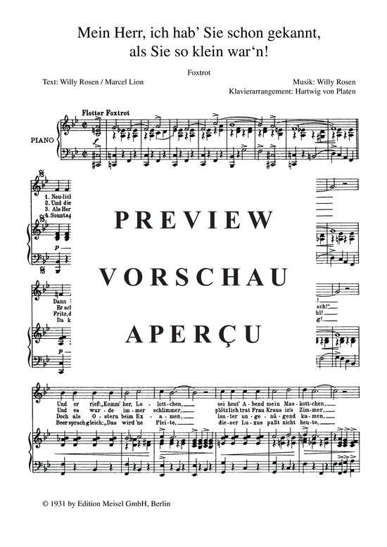 Produktgalerie: Seite 4 von 4 Mein Herr, ich hab Sie schon gekannt, als Sie so klein warn, 	, Klavier und Gesang