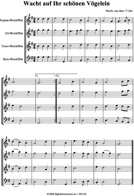 Product picture to: Wacht auf ihr schönen Vögelein - 4 BFL17.Jahrhundert