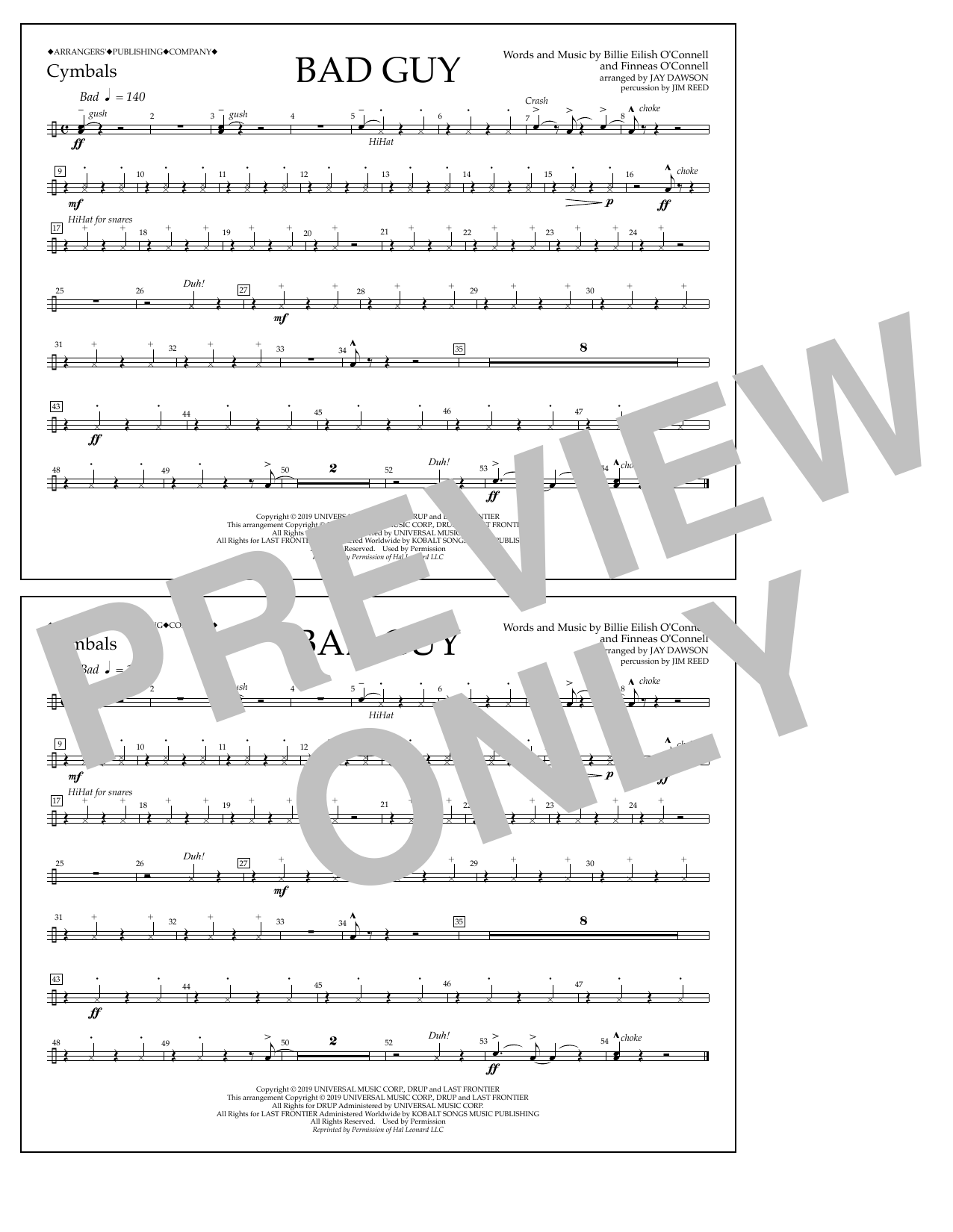 Produktbild zu: Bad Guy (arr. Jay Dawson) - Cymbals