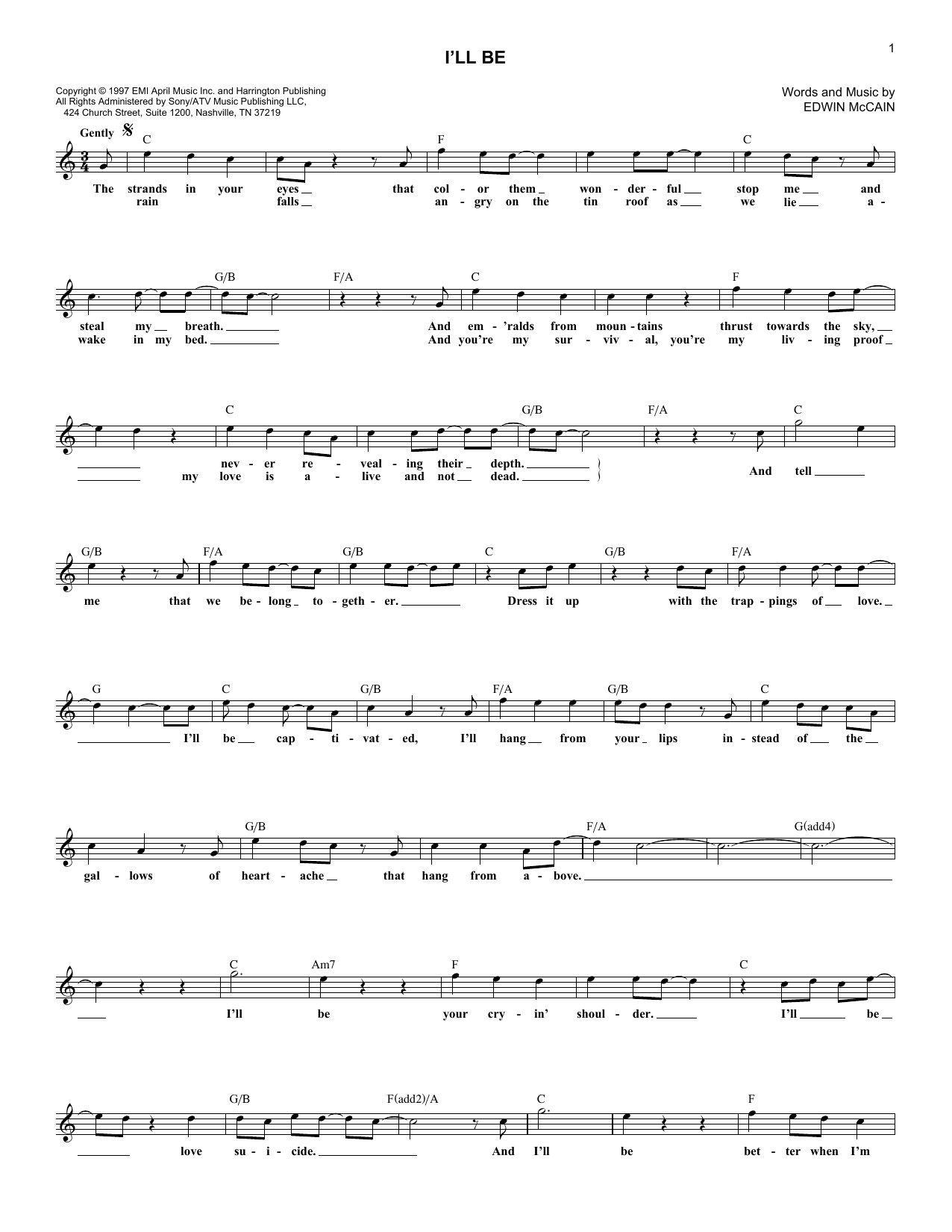 Product gallery: Page 1 of 1 I'll Be, Edwin McCain