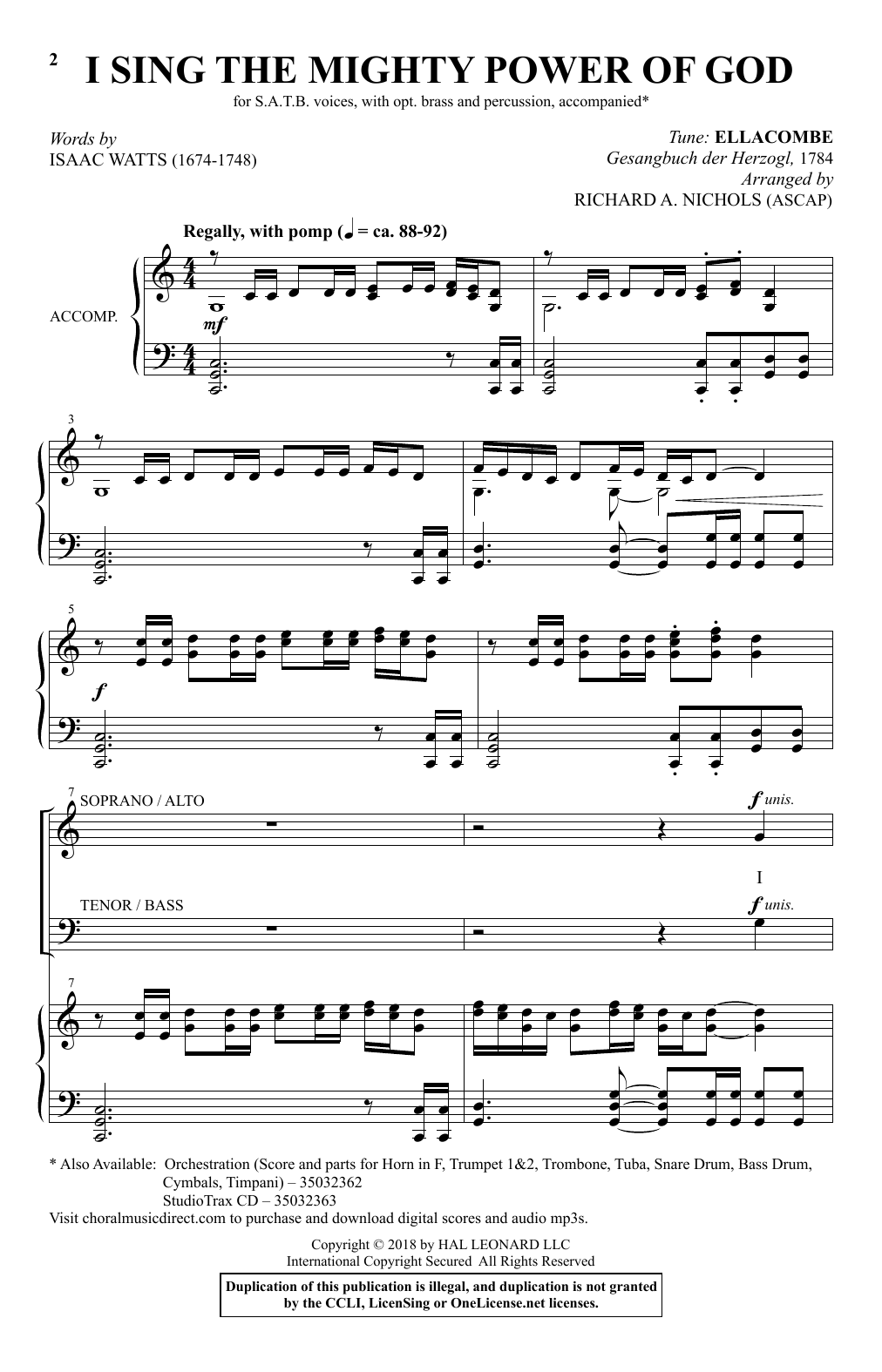 Product picture to: I Sing The Mighty Power Of God (arr. Richard Nichols)