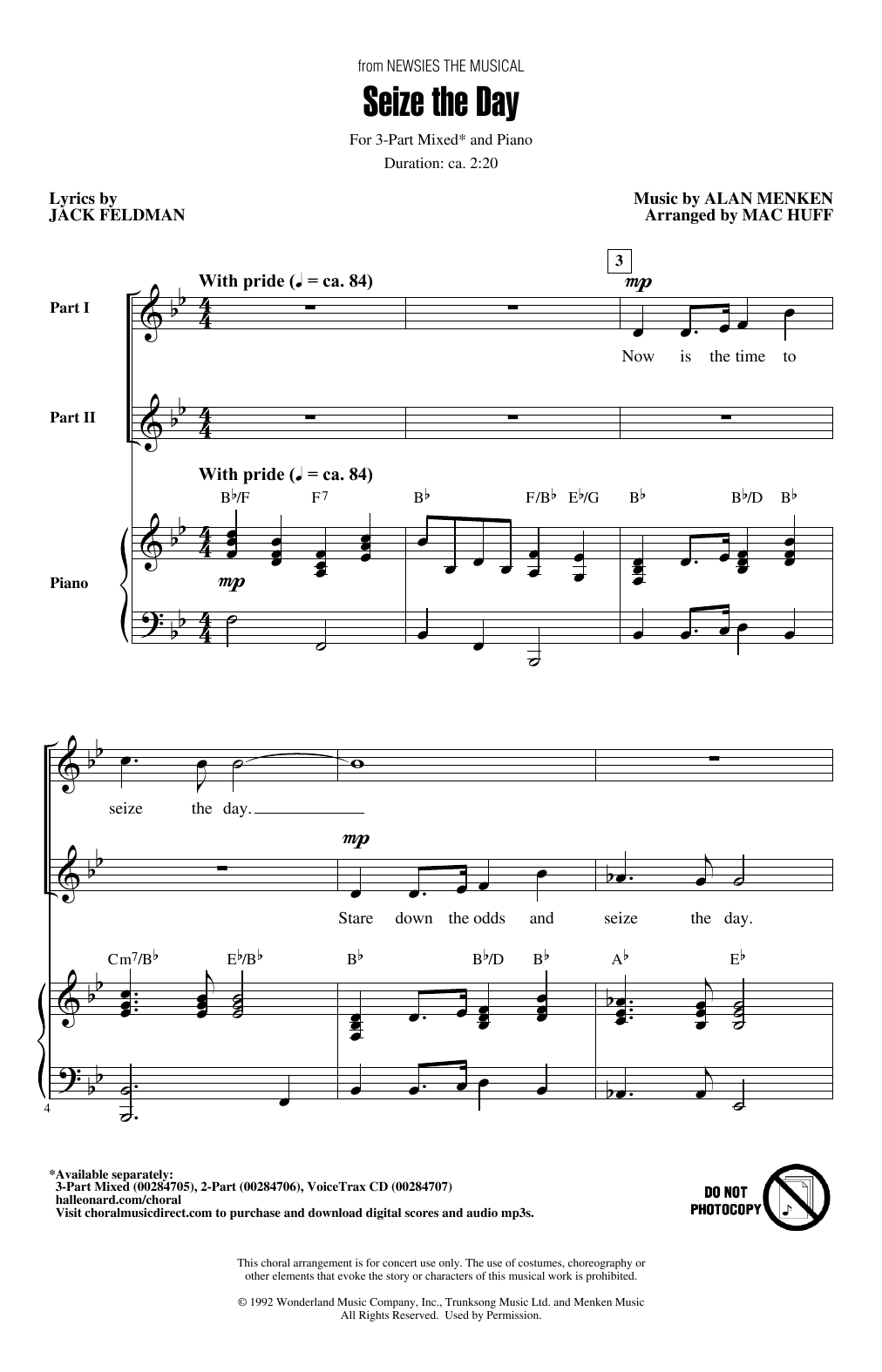 Product picture to: Seize The Day (from Newsies The Musical) (arr. Mac Huff)